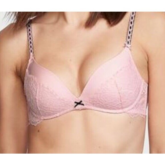 Victoria's Secret Dream Angels Padded Wireless Lined Demi Bra Pink Black Sz 36DD - Picture 1 of 10